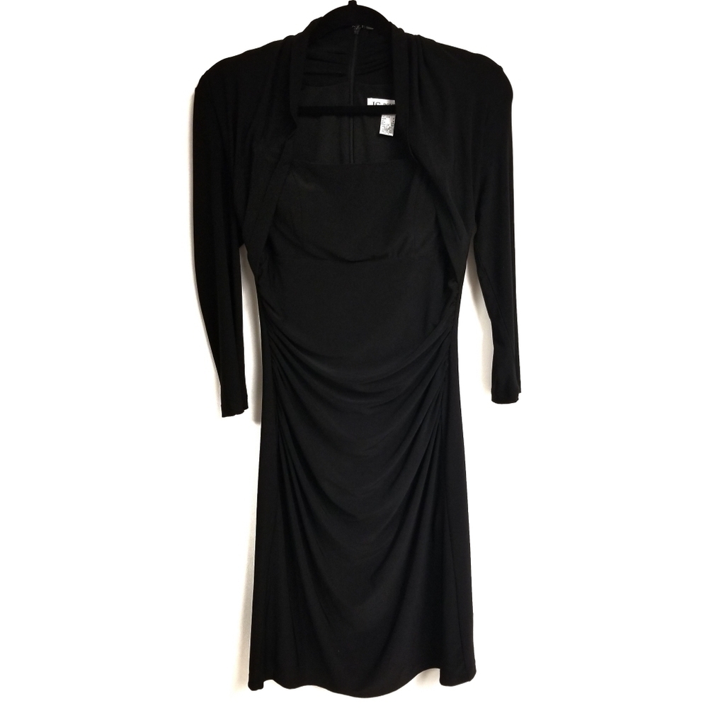 Ruffled 3/4 Sleeve Midi‎ Body Shaping Dress Black Women's Size